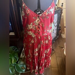 Xhilaration Red Floral Midi Dress With Pleated Skirt